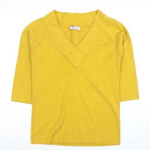 Marks and Spencer Per Una Women's Yellow V-Neck Knit Jumper Size 12