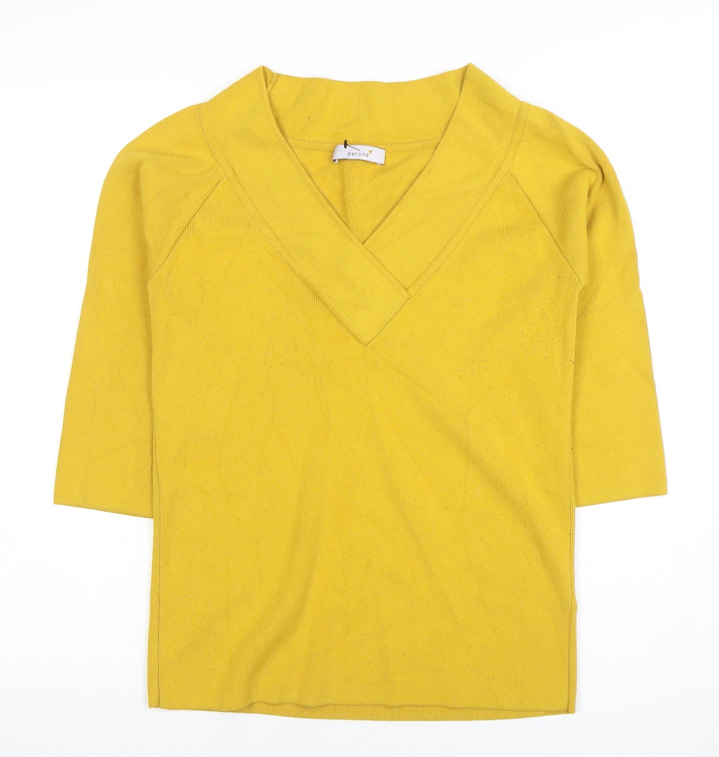 Marks and Spencer Per Una Women's Yellow V-Neck Knit Jumper Size 12