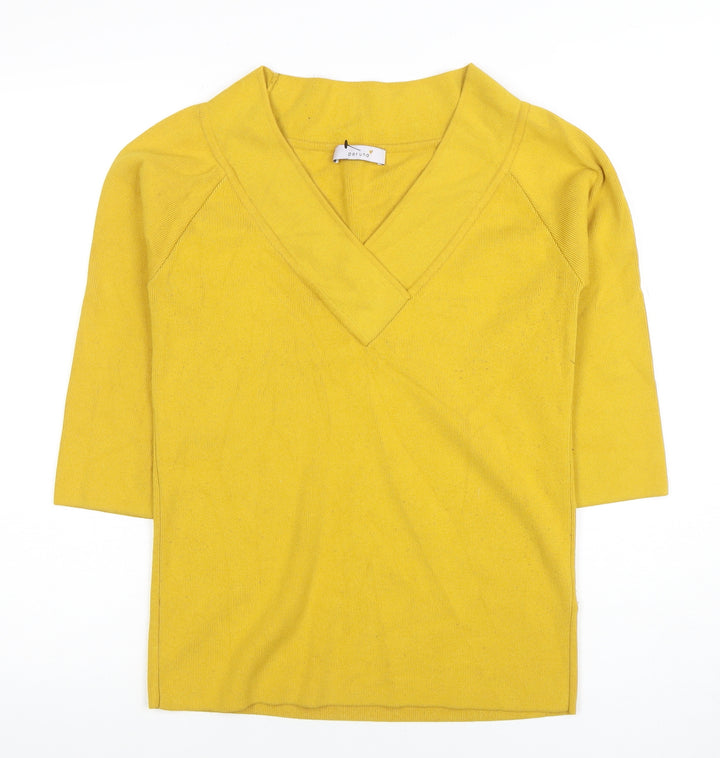 Marks and Spencer Per Una Women's Yellow V-Neck Knit Jumper Size 12