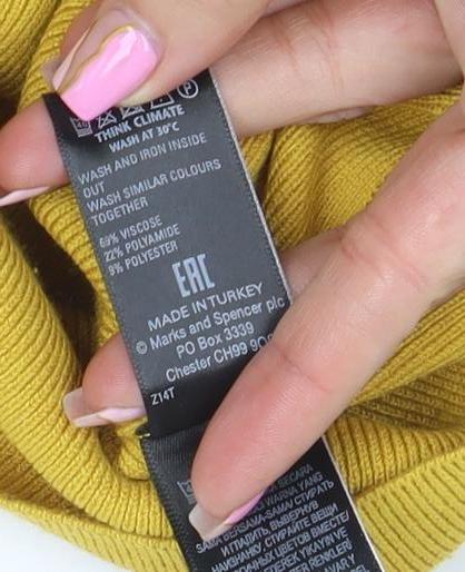 Marks and Spencer Per Una Women's Yellow V-Neck Knit Jumper Size 12