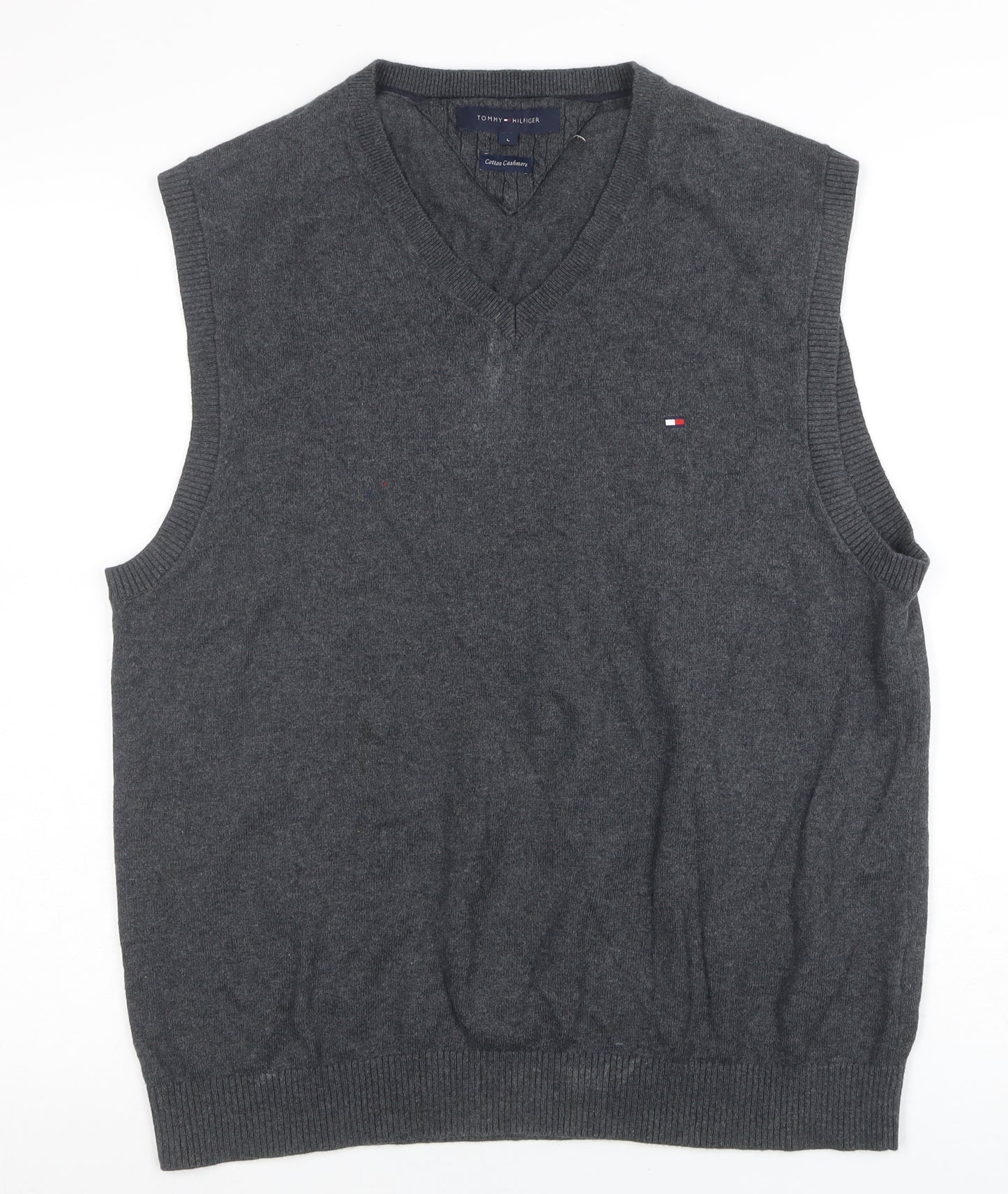 Tommy Hilfiger Men’s Grey Cotton Cashmere V-Neck Vest L