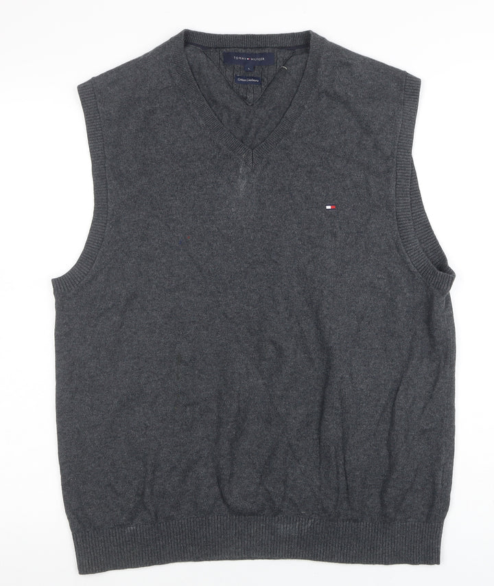 Tommy Hilfiger Men’s Grey Cotton Cashmere V-Neck Vest L