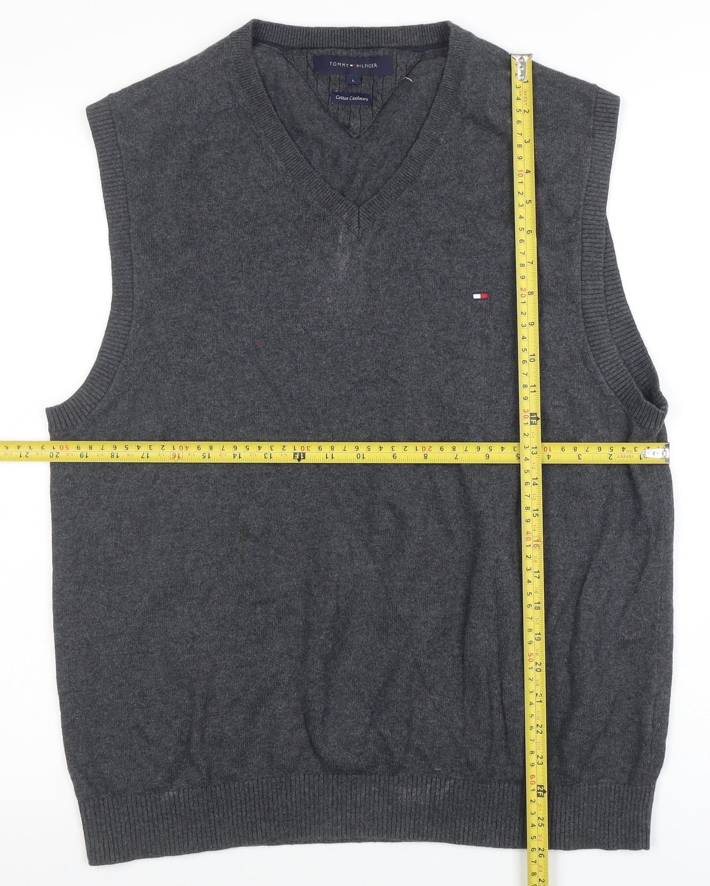 Tommy Hilfiger Men’s Grey Cotton Cashmere V-Neck Vest L