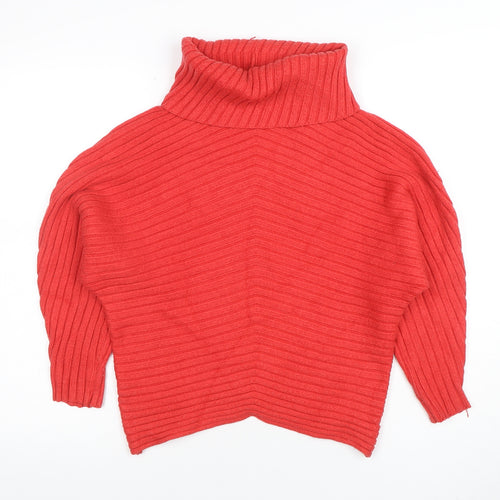 Philosophy Women Red Roll Neck Ribbed Knit Relaxed Jumper Size S