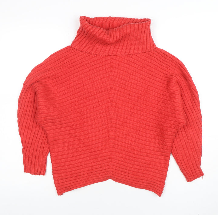 Philosophy Women Red Roll Neck Ribbed Knit Relaxed Jumper Size S