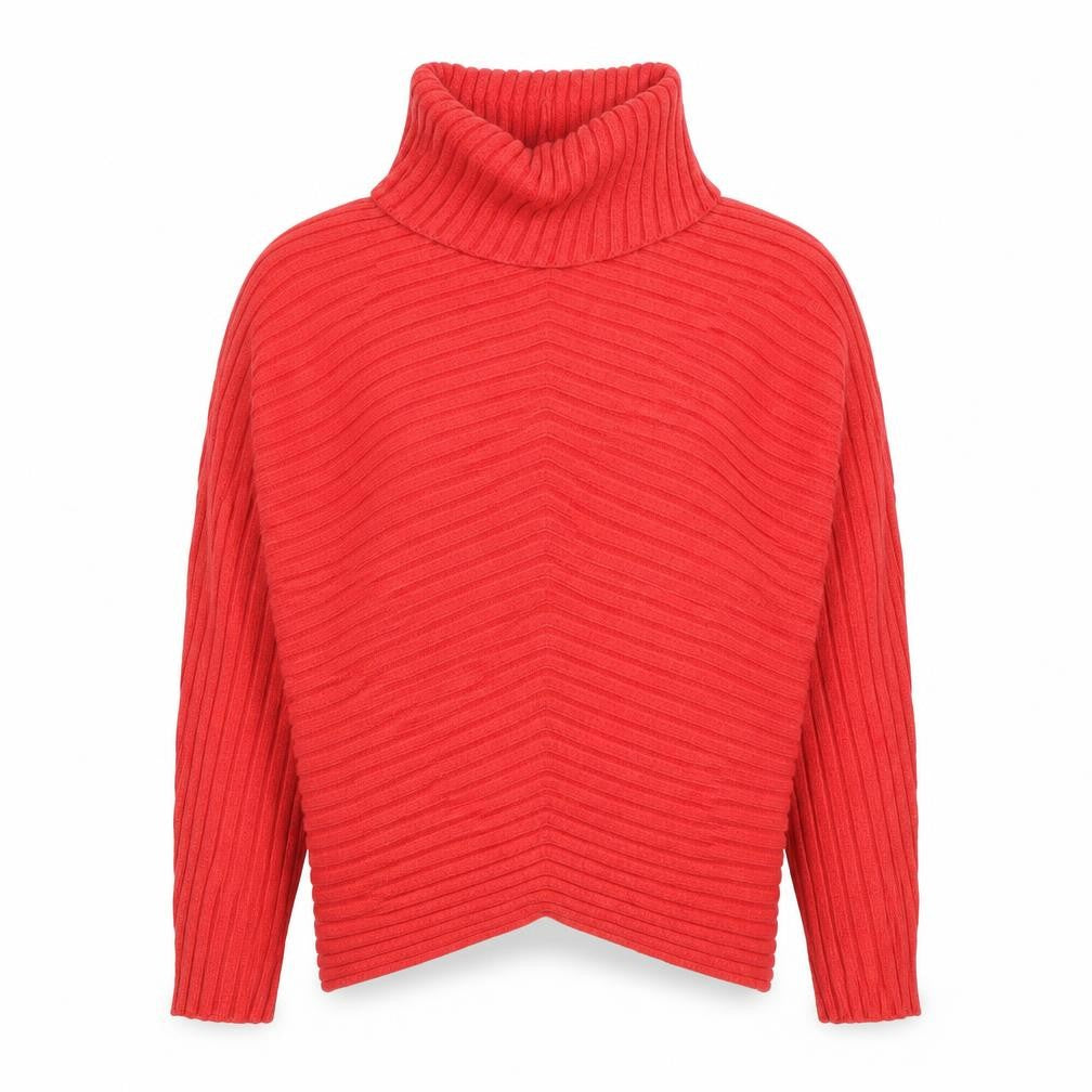 Philosophy Women Red Roll Neck Ribbed Knit Relaxed Jumper Size S