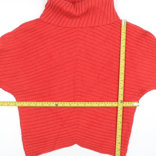 Philosophy Women Red Roll Neck Ribbed Knit Relaxed Jumper Size S