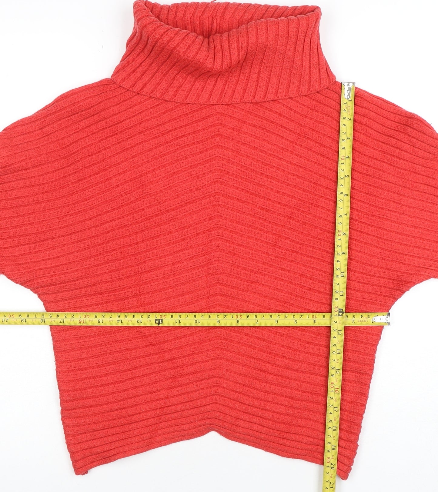 Philosophy Women Red Roll Neck Ribbed Knit Relaxed Jumper Size S