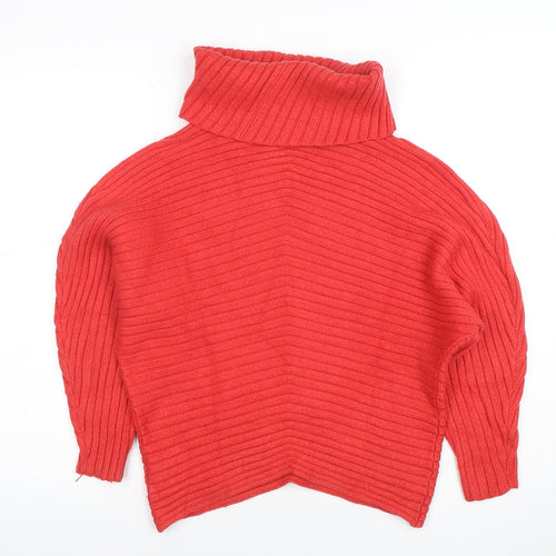Philosophy Women Red Roll Neck Ribbed Knit Relaxed Jumper Size S