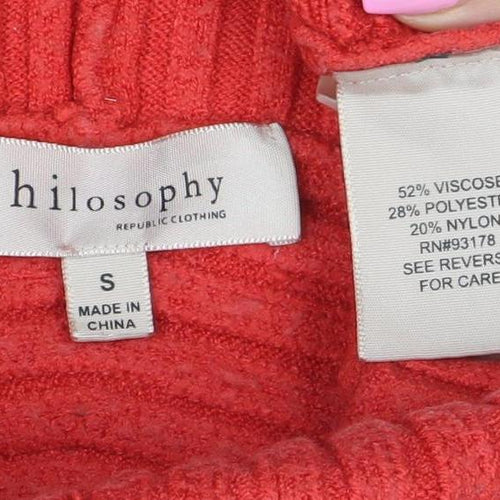 Philosophy Women Red Roll Neck Ribbed Knit Relaxed Jumper Size S
