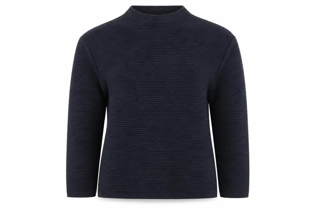 Front view of Topshop women’s black mock neck ribbed knit jumper, size UK 10