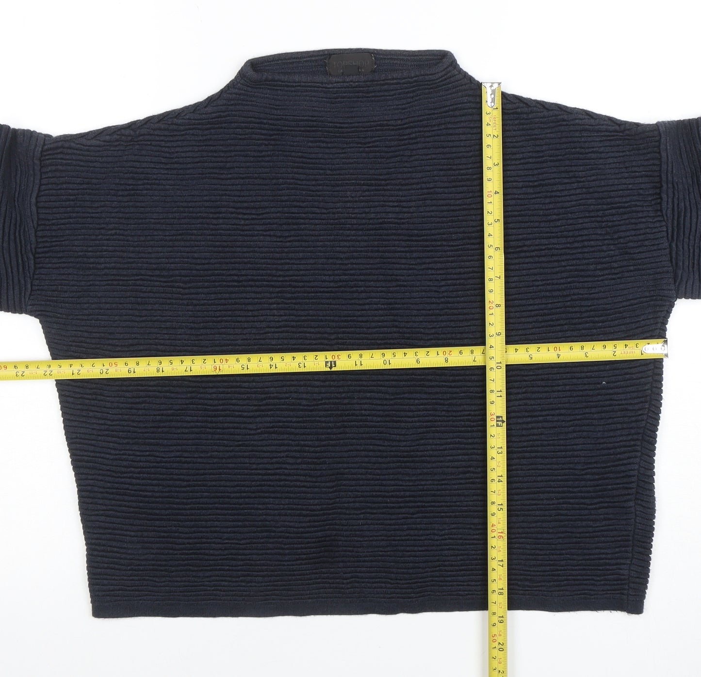 Topshop Womens Black Mock Neck Ribbed Knit Pullover Jumper Size 10