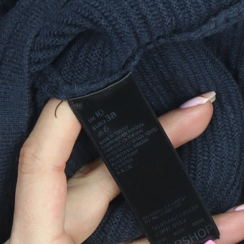 Topshop Womens Black Mock Neck Ribbed Knit Pullover Jumper Size 10