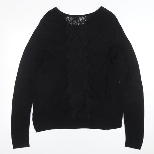 Monsoon Women's Black Lace Panel Long Sleeve Blouse Size 12