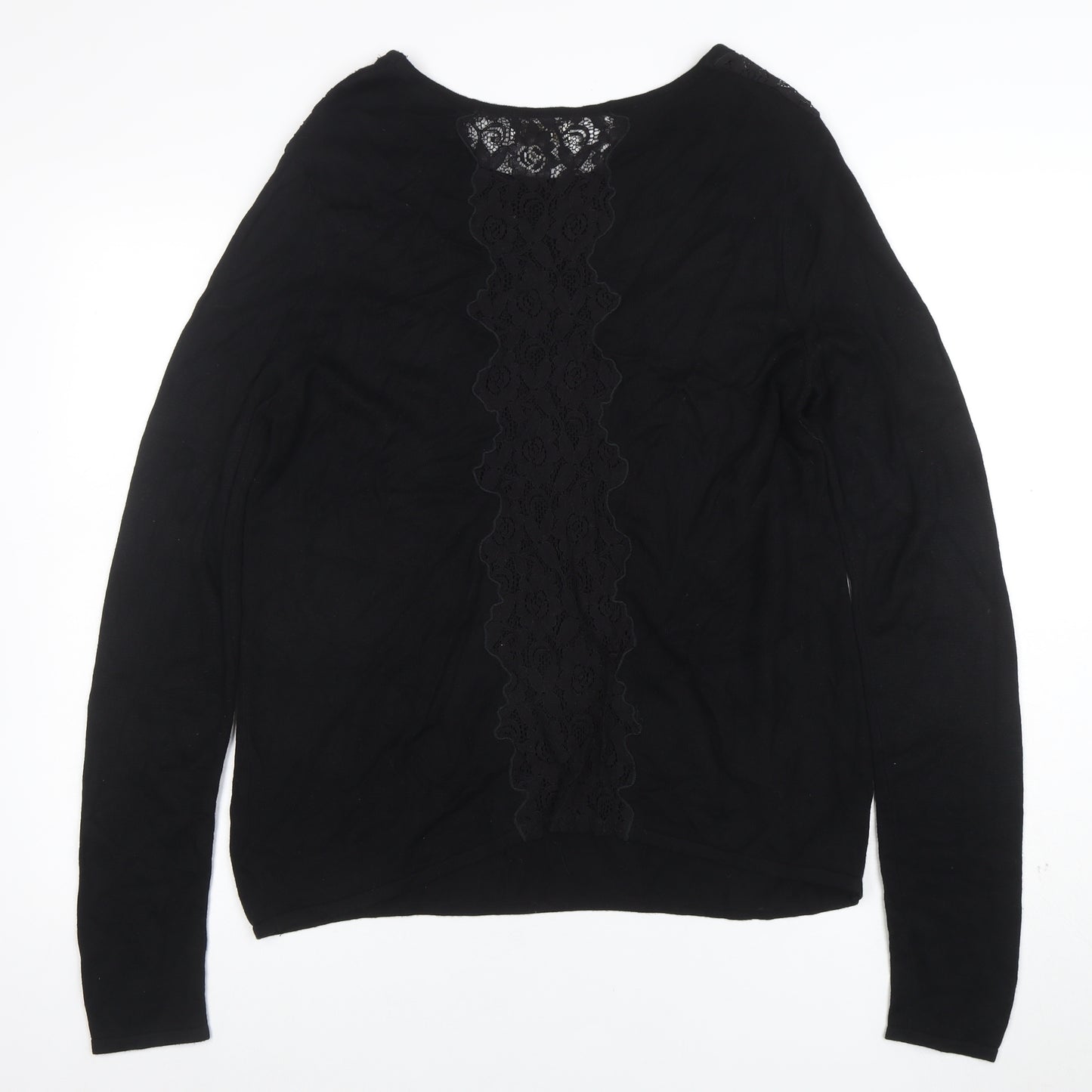 Monsoon Women's Black Lace Panel Long Sleeve Blouse Size 12