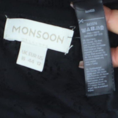 Monsoon Women's Black Lace Panel Long Sleeve Blouse Size 12