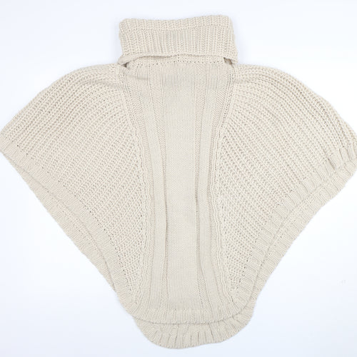 Accessorize Women Beige Roll Neck Chunky Knit Cape S