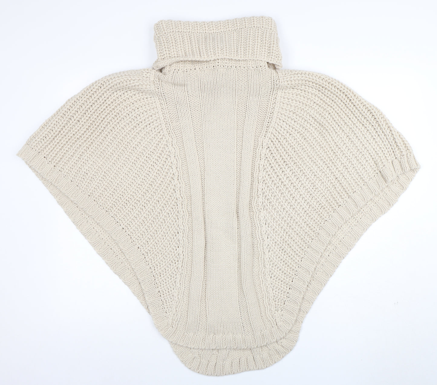 Accessorize Women Beige Roll Neck Chunky Knit Cape S