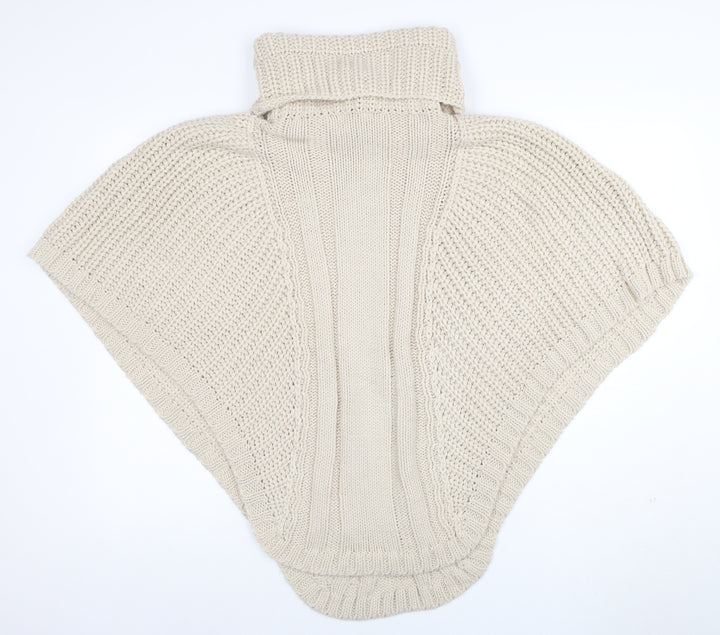 Accessorize Women Beige Roll Neck Chunky Knit Cape S