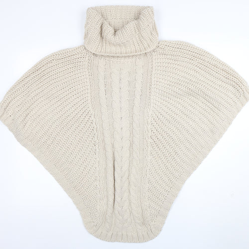Accessorize Women Beige Roll Neck Chunky Knit Cape S