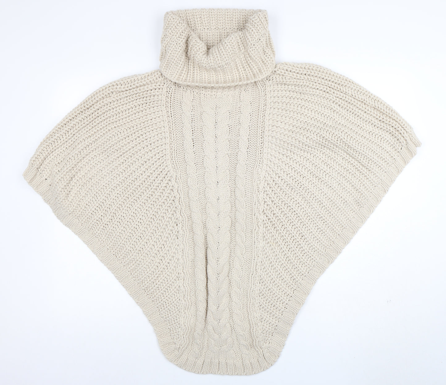 Accessorize Women Beige Roll Neck Chunky Knit Cape S