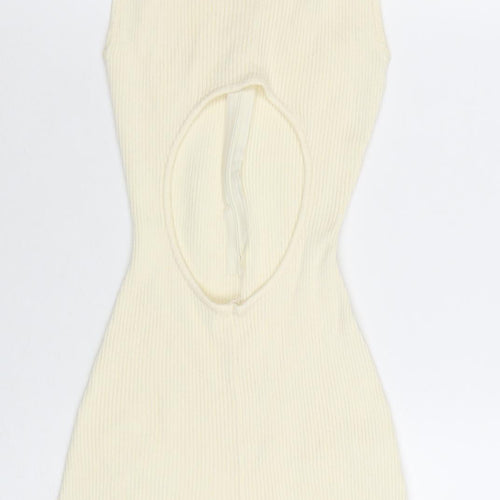PrettyLittleThing Women’s Ivory Ribbed Short Sleeve Jumpsuit XS