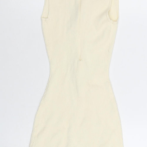 PrettyLittleThing Women’s Ivory Ribbed Short Sleeve Jumpsuit XS
