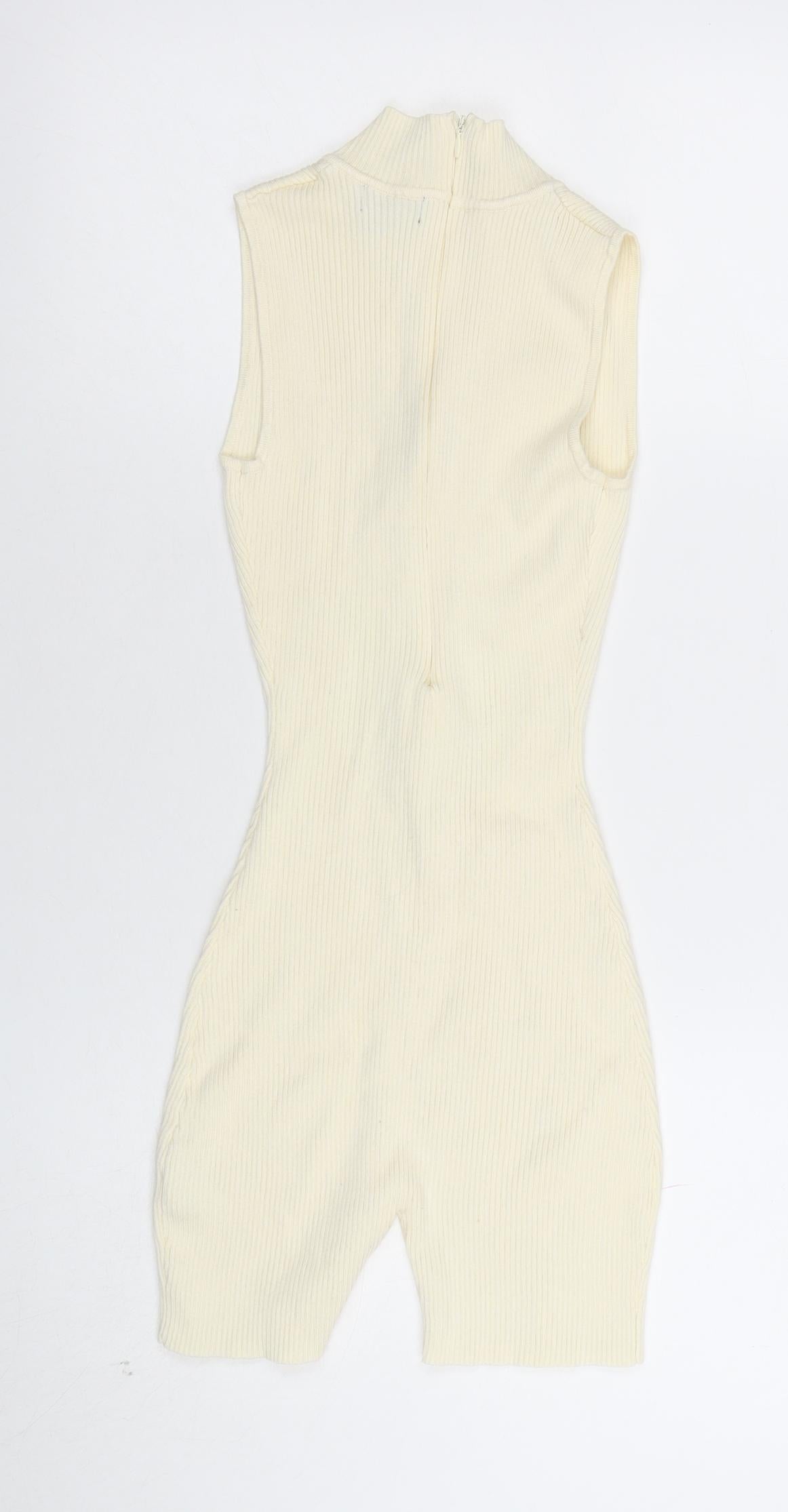 PrettyLittleThing Women’s Ivory Ribbed Short Sleeve Jumpsuit XS