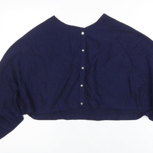 Marble Women's Blue Cropped Knit Button Batwing Blouse M