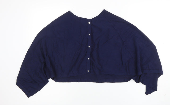 Marble Women's Blue Cropped Knit Button Batwing Blouse M