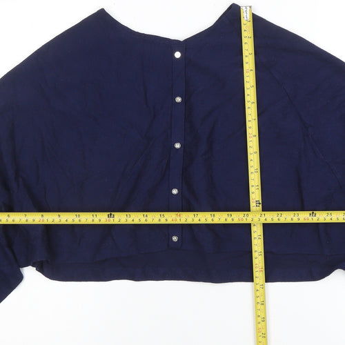 Marble Women's Blue Cropped Knit Button Batwing Blouse M