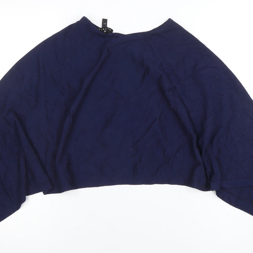 Marble Women's Blue Cropped Knit Button Batwing Blouse M