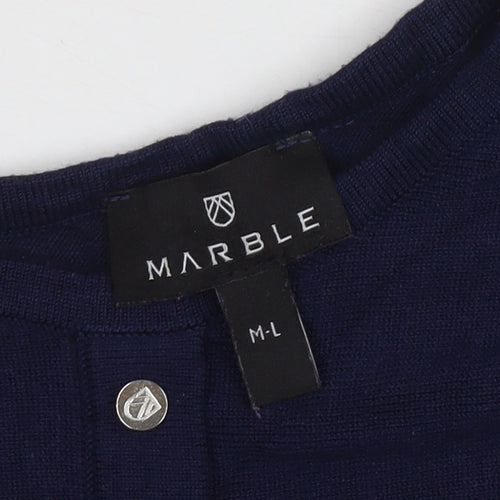 Marble Women's Blue Cropped Knit Button Batwing Blouse M