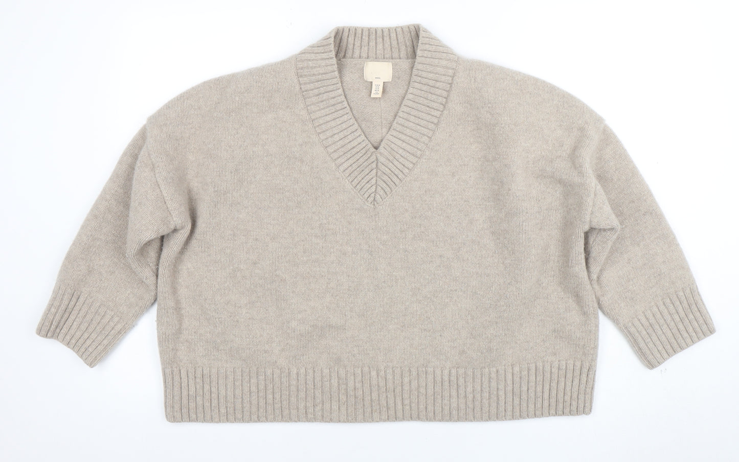 H&M Women’s Beige Wool V-Neck Knit Pullover Jumper Size M