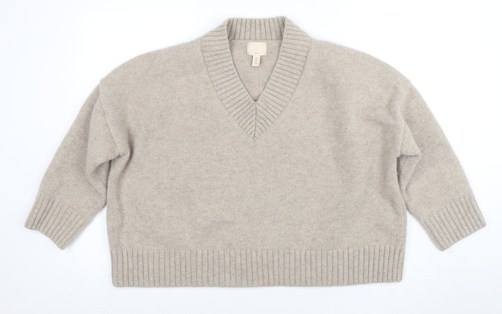 H&M Women’s Beige Wool V-Neck Knit Pullover Jumper Size M
