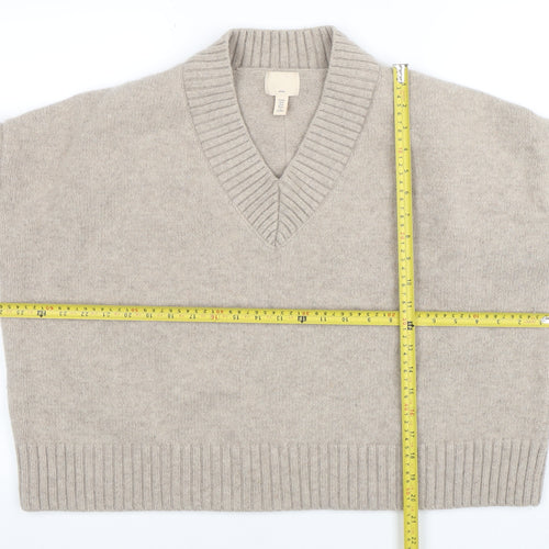 H&M Women’s Beige Wool V-Neck Knit Pullover Jumper Size M