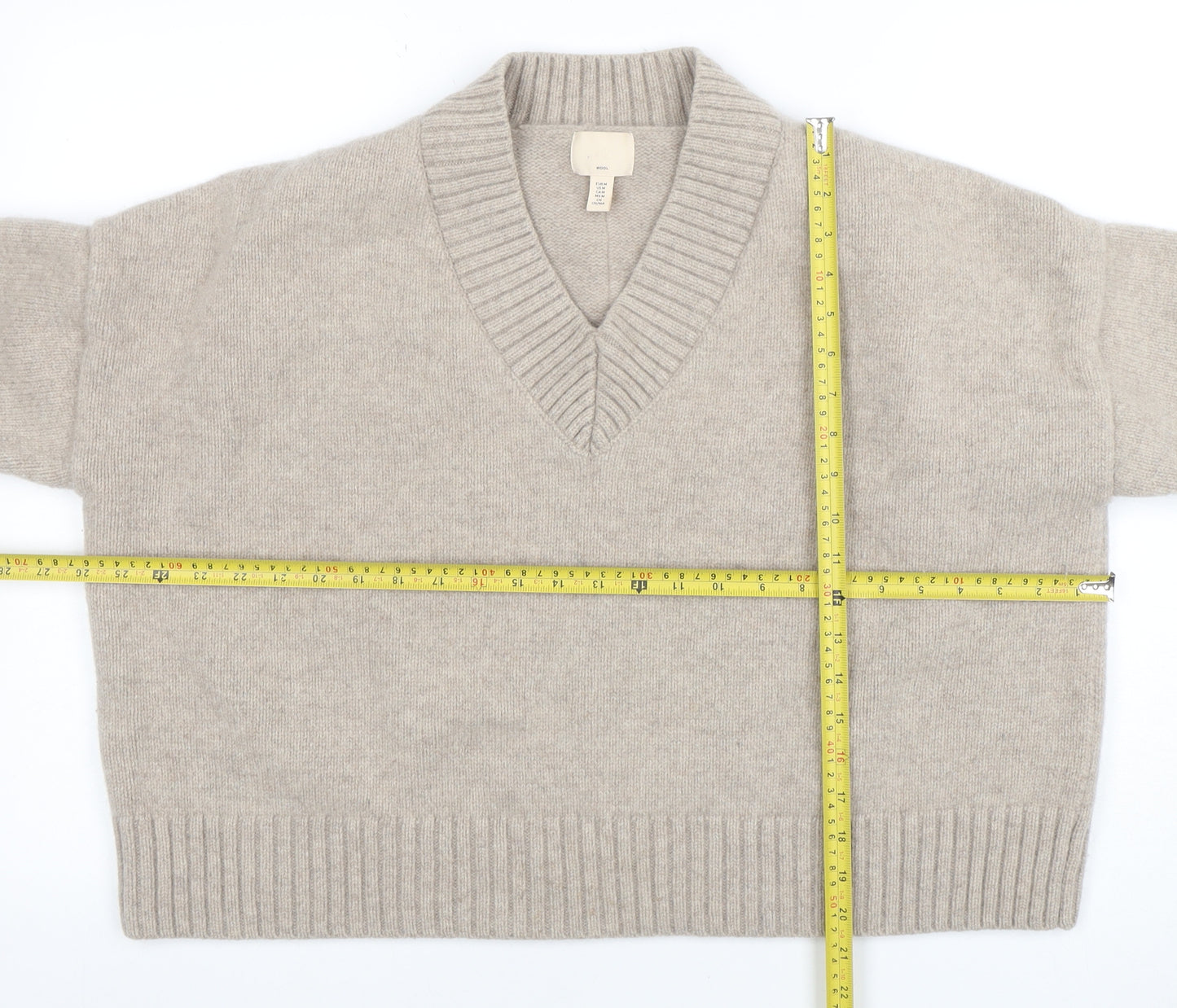 H&M Women’s Beige Wool V-Neck Knit Pullover Jumper Size M