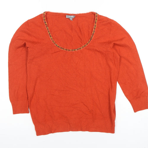 Per Una Women Orange Wool Blend Scoop Neck 3/4 Sleeve Blouse Size 14