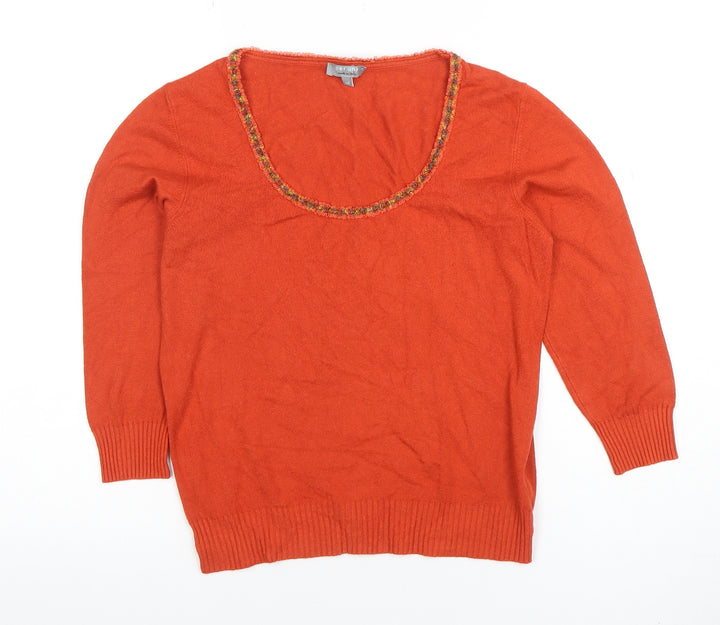 Per Una Women Orange Wool Blend Scoop Neck 3/4 Sleeve Blouse Size 14