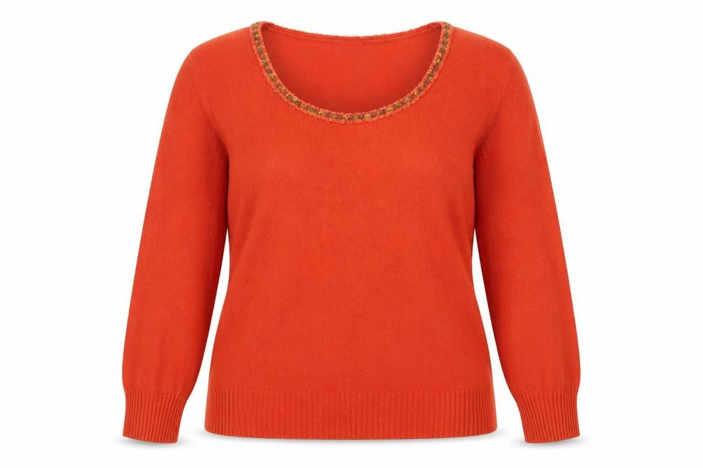 Per Una Women Orange Wool Blend Scoop Neck 3/4 Sleeve Blouse Size 14
