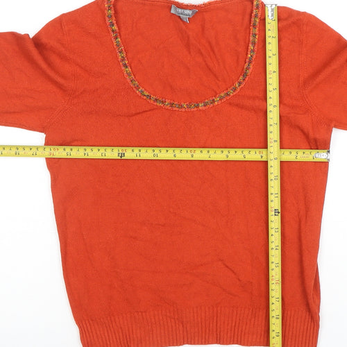 Per Una Women Orange Wool Blend Scoop Neck 3/4 Sleeve Blouse Size 14