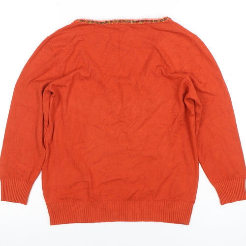 Per Una Women Orange Wool Blend Scoop Neck 3/4 Sleeve Blouse Size 14