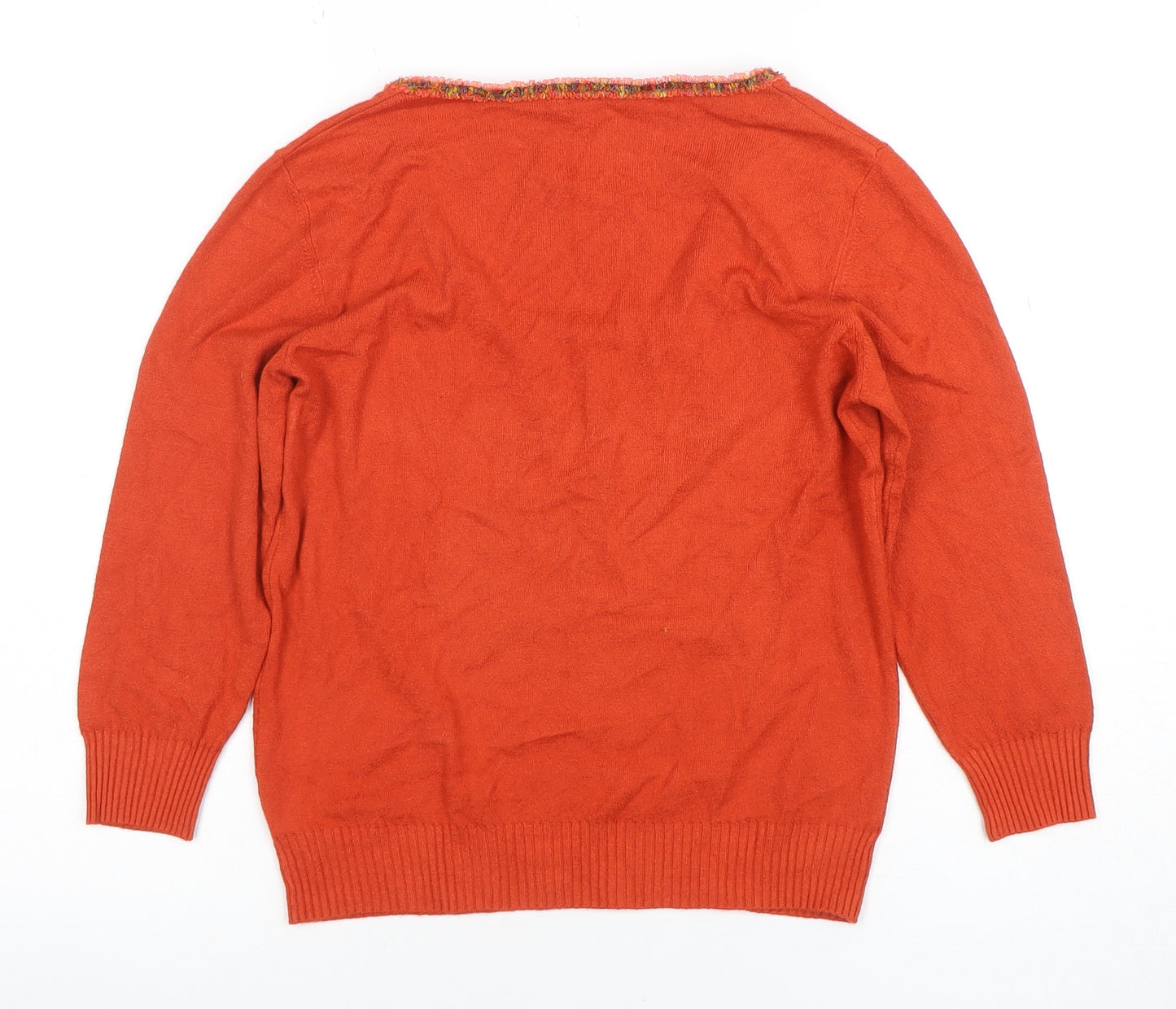 Per Una Women Orange Wool Blend Scoop Neck 3/4 Sleeve Blouse Size 14