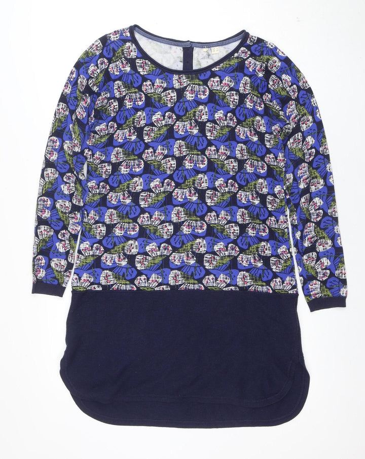White Stuff Women's Blue Floral Shift Dress Size 10 Long Sleeve