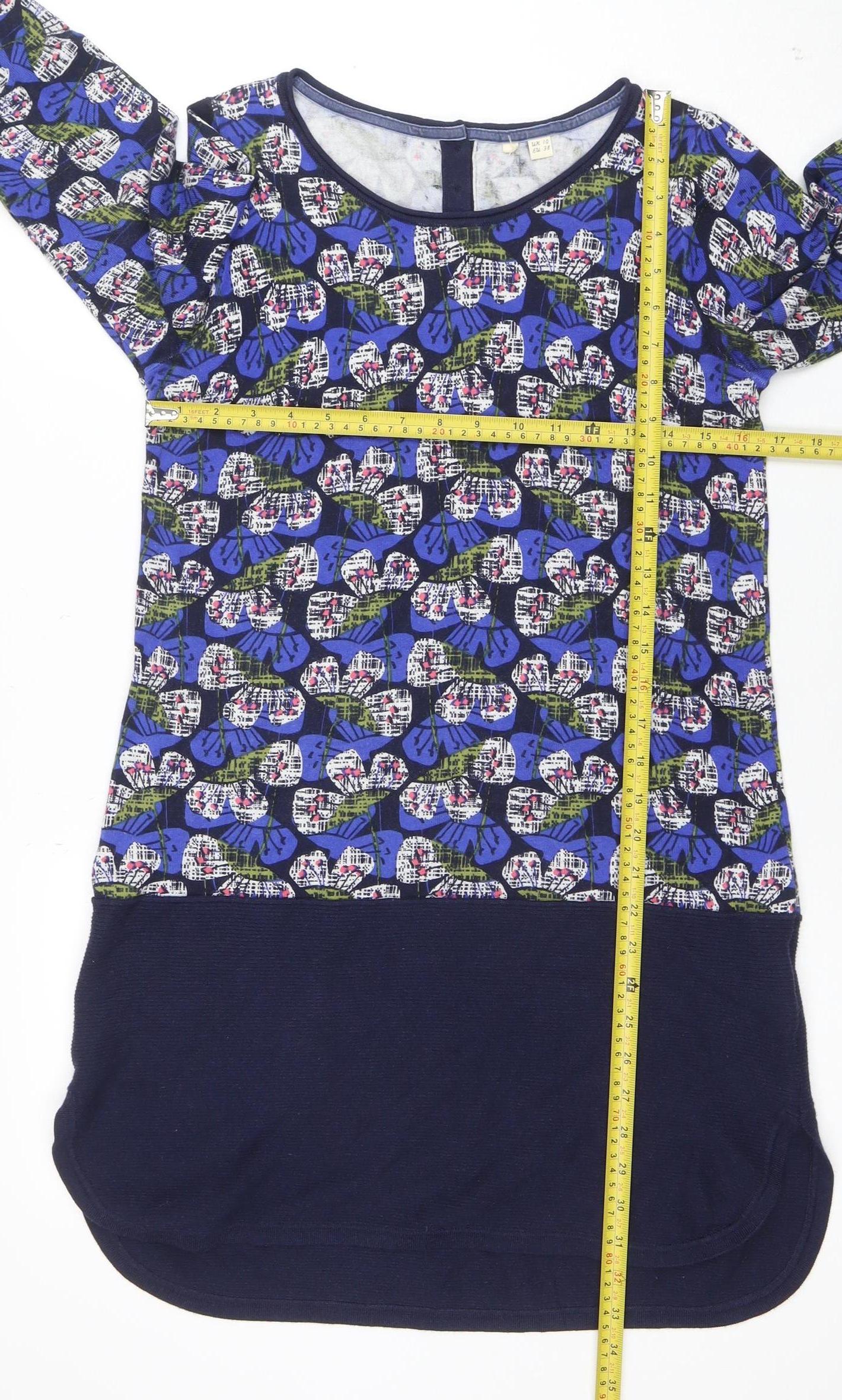 White Stuff Women's Blue Floral Shift Dress Size 10 Long Sleeve