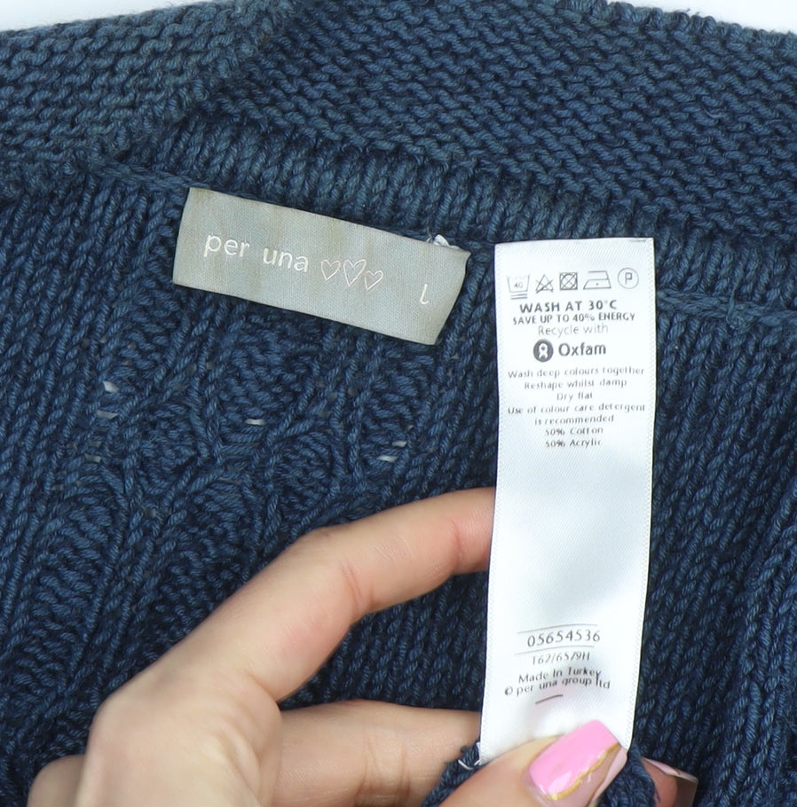 Marks and Spencer Per Una Women’s Blue Cable Knit Open Cardigan L