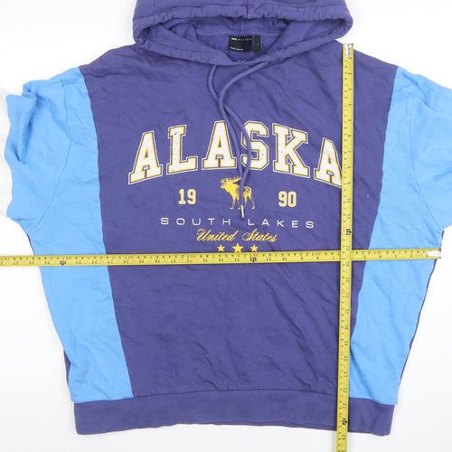 ASOS Design Mens Blue Alaska 1990 Pullover Hoodie Size L Cotton Blend