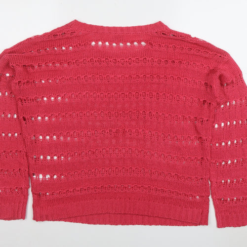 Poem by Oliver Bonas Women's Pink Open Knit Jumper Size M