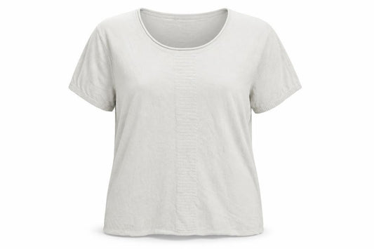 Front view of Emreco Women's Grey Linen Blend Short Sleeve Basic T-Shirt, size 18