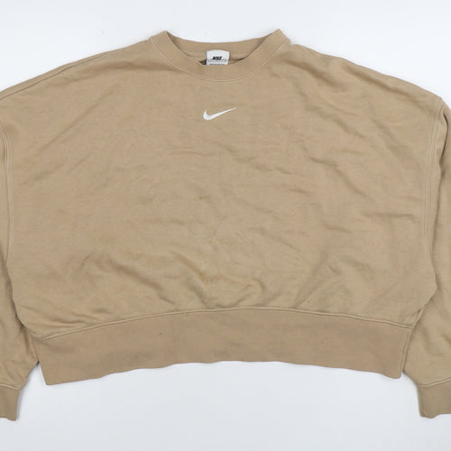 Nike Women Beige Relaxed Fit Crew Neck Pullover Sweatshirt Size S